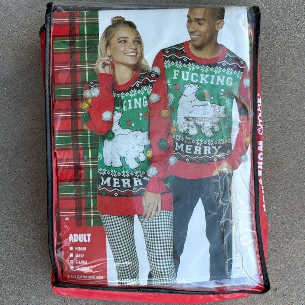 Spencer's Funny Ugly Christmas Sweater Naughty Holiday F**king Merry Collector